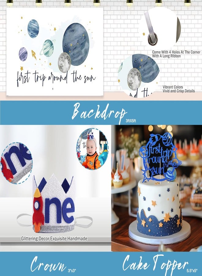 Fiesec First Trip Around the Sun Birthday Decorations, Outer Space 1st Birthday Decorations Balloon Garland Photo Highchair Banner Box Cutout Crown Poster Cake Topper Astronaut Spaceship 125 PCs - Image 4